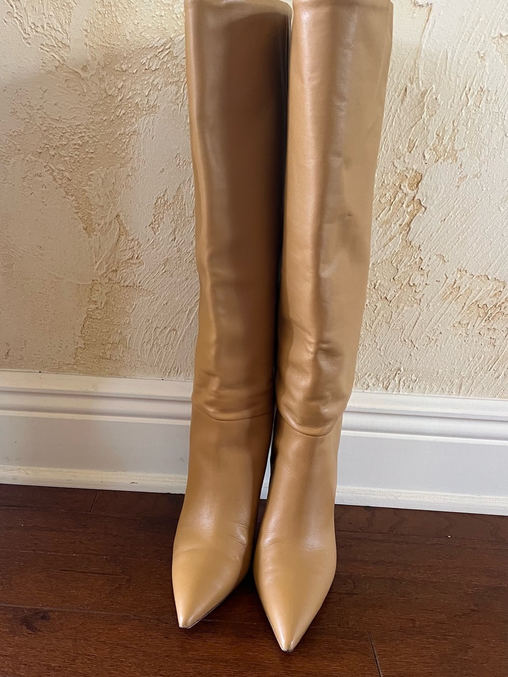 Paris Texas Knee-High Pointed-Toe Leather Boots - Camel